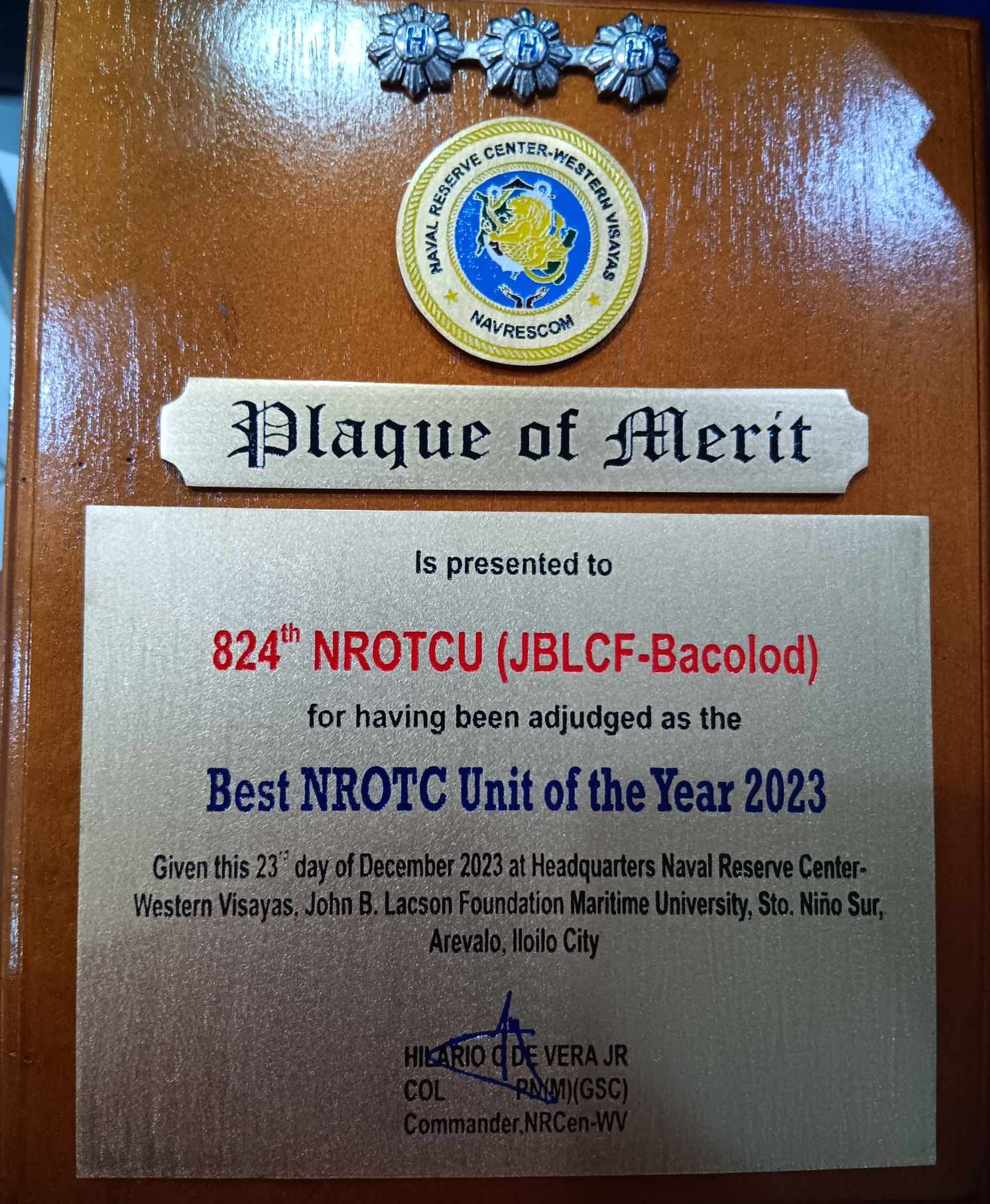 824th NROTC-UNIT of JBLCF- Bacolod Receives Recognition