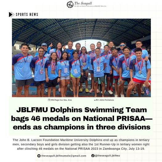 JBLFMU Dolphins Swimming Team bags 46 medals on National PRISAA—ends as champions in three divisions